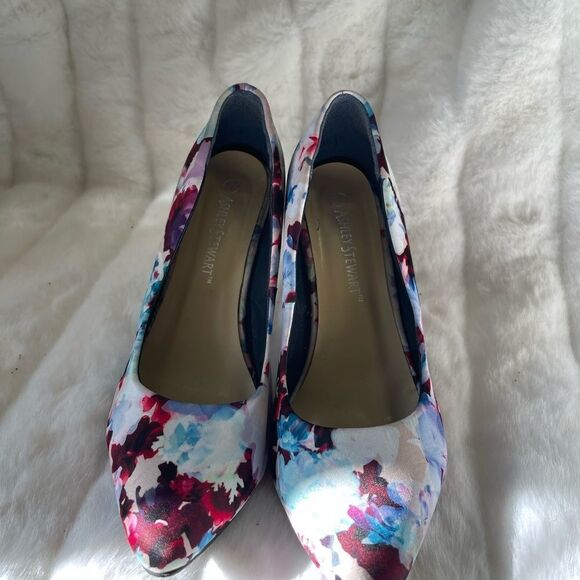 Ashley Stewart colorful  Satin slip on pointed toe gray heels size9W - Picture 5 of 11